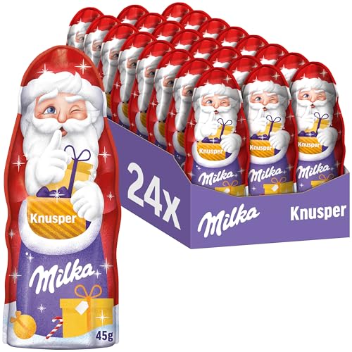 Milka Weihnachtsmann Knusper 24 x 45g I Schoko Weihnachtsmann Großpackung I Weihnachtsschokolade aus 100% Alpenmilch mit Getreide-Crisps von Milka