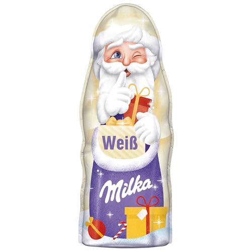 Milka Weihnachtsmann Weiße Schokolade 1 x 90g I Schoko Weihnachtsmann I Weiße Weihnachtsschokolade aus 100% Alpenmilch von Milka