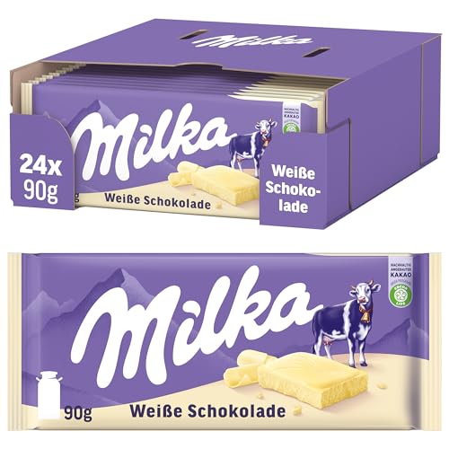 Milka Weisse Schokolade, cremig und nachhaltig, 24er Packung (24x 90g) von Milka