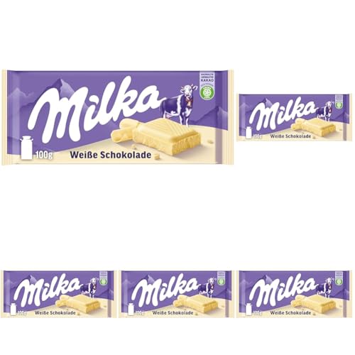 Milka Weiße Schokolade 1 x 100g I weiße Alpenmilch-Schokolade I Milka Schokolade aus 100% Alpenmilch I Tafelschokolade (Packung mit 5) von Milka