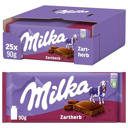 Milka Zartherb, Zartschmelzende Dunkle Schokolade, Hergestellt aus 100% Alpenmilch, 25 Packungen je 90g von Milka