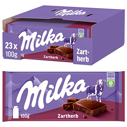 Milka Zartherb 23 x 100g, Zartschmelzende Schokoladentafel mit dunkler Alpenmilch Schokolade von Milka