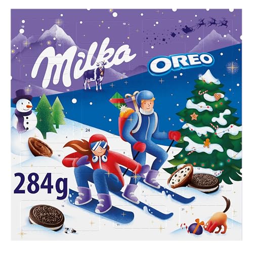 Milka & OREO Adventskalender 1 x 284g I Adventskalender mit Schokolade und OREO Keksen I Weihnachtskalender I Schoko Adventskalender I mit Milka Schoko Bonbons Alpenmilch und OREO von Milka