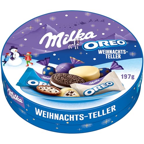 Milka & OREO Weihnachts-Teller 1 x 197g I Weihnachtsschokolade Mix Einzelpackung I Schokolade I Süßigkeiten zu Weihnachten aus 100% Alpenmilch Schokolade von Milka