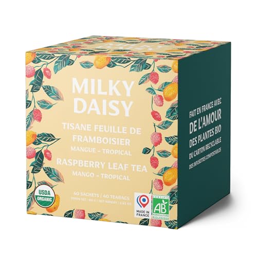 Milky Daisy - Bio-Himbeerblätter-Tee - Tropische Mango-Geschmack - Schwangerschaft, Schmerzhafte Menstruation und Stillzeit - 40 Teebeutel von Milky Daisy