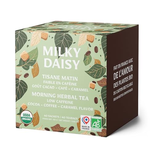 Milky Daisy - Bio-Morgentee - Kaffee-Ersatz - Kakao-Kaffee-Karamell-Geschmack - Energetisierend und Koffeinarm - 40 Teebeutel von Milky Daisy