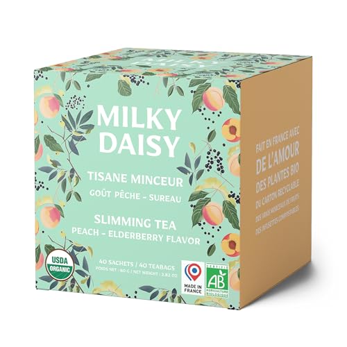 Milky Daisy - Bio-Schlankheitstee - Pfirsich-Holunderblüten-Geschmack - Entwässernd und Schlankmachend, Koffeinfrei - 40 Teebeutel von Milky Daisy