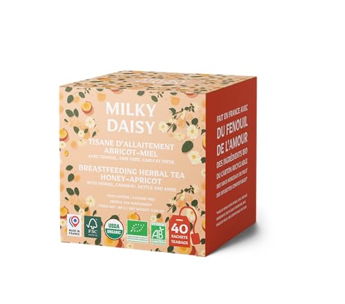 Milky Daisy - Bio-Stilltee mit Aprikose-Honig, Fenchel, Anis, Kümmel, Brennnessel - 40 Kompostierbare Teebeutel, Verdauungs- und Mutterkomfort von Milky Daisy