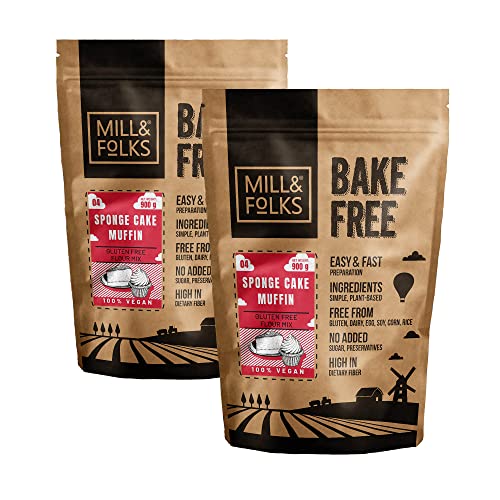 Mill & Folks Bake-Free Biskuitkuchen - Muffinmehlmischung 2 X 900g | Vegan & Glutenfrei von Mill & Folks