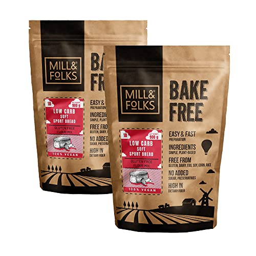 Mill & Folks Bake-Free Kohlenhydratarme, proteinreiche Mehlmischung für weiches Sportbrot, 2 x 900 g | Vegan und glutenfrei von Mill & Folks