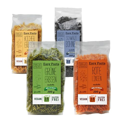 Mill & Folks Easy Pasta Hülsenfrüchte Fusilli Variety Pack 4x200g | Vegan & Gluten-Free von Mill & Folks