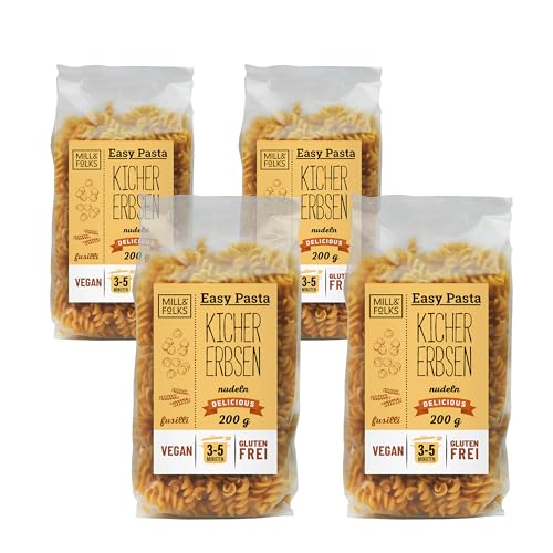 Mill & Folks Easy Pasta Kichererbsen Pasta FusillI 4x200g | Vegan & Glutenfrei von Mill & Folks