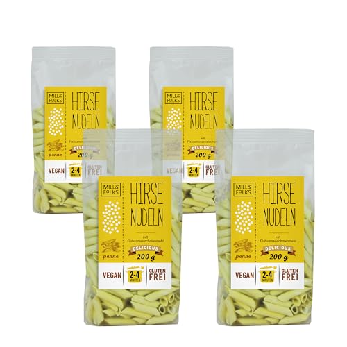 Mill & Folks Hirse-Nudeln Penne 4x200g | Vegan & Glutenfrei von Mill & Folks