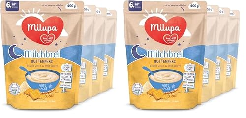 Milupa Milchbrei Butterkeks – Babybrei ohne Palmöl – Frei von Konservierungs- und Farbstoffen – Ab dem 6. Monat – 4 x 400 g (Packung mit 2) von Milupa