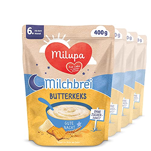 Milupa Milchbrei Butterkeks – Babybrei ohne Palmöl – Frei von Konservierungs- und Farbstoffen – Ab dem 6. Monat – 4 x 400 g von Milupa
