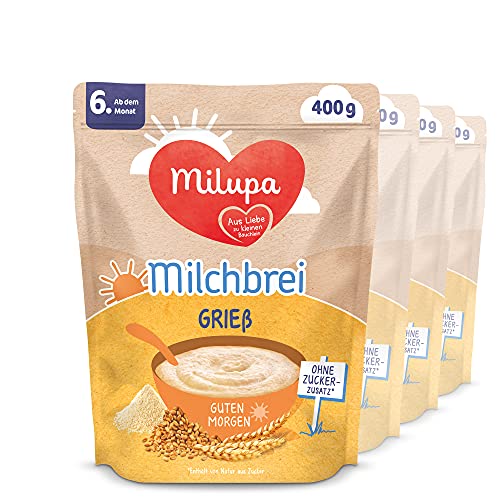 Milupa Milchbrei Grieß – Babybrei ohne Palmöl – Frei von Konservierungs- und Farbstoffen – Ab dem 6. Monat – 4 x 400 g von Milupa