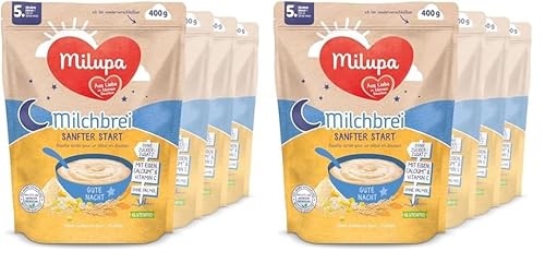 Milupa Milchbrei Sanfter Start – Glutenfreier Babybrei ohne Palmöl – Frei von Konservierungs- und Farbstoffen – Ab dem 5. Monat – 4 x 400 g (Packung mit 2) von Milupa