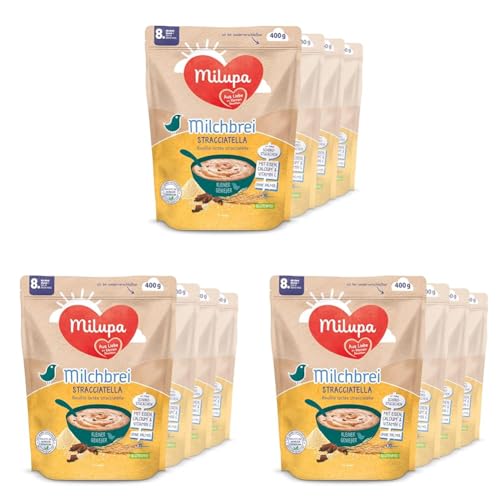 Milupa Milchbrei Stracciatella – Glutenfreier Babybrei ohne Palmöl – Frei von Konservierungs- und Farbstoffen – Ab dem 8. Monat – 4 x 400 g (Packung mit 3) von Milupa