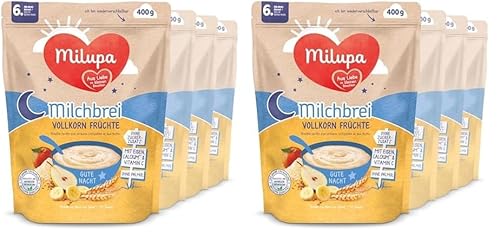 Milupa Milchbrei Vollkorn Früchte – Babybrei ohne Palmöl – Frei von Konservierungs- und Farbstoffen – Ab dem 6. Monat – 4 x 400 g (Packung mit 2) von Milupa