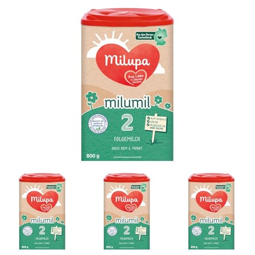 Milupa Milumil 2 – Folgemilch – Baby-Milchpulver – Nach dem 6. Monat – Passender Begleiter zur Beikost mit wichtigen Nährstoffen – Ohne Palmöl – 1 x 800 g (Packung mit 4) von Milupa