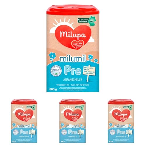 Milupa Milumil Pre – Anfangsmilch von Geburt an – Baby-Milchpulver – Mit wichtigen Nährstoffen und ohne Palmöl – 1 x 800 g (Packung mit 4) von Milupa