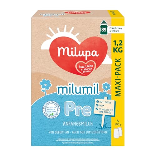 Milupa Milumil Pre – Anfangsmilch von Geburt an – Mit allen wichtigen Nährstoffen (laut Gesetz) – Ohne Palmöl – Im praktischen Maxi-Pack – 1,2 kg von Milupa