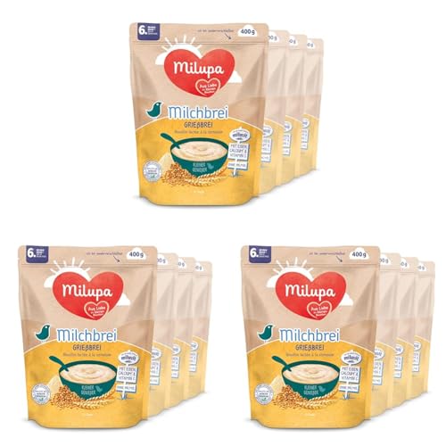 Milupa Miluvit Milchbrei Grieß – Babybrei ohne Palmöl – Frei von Konservierungs- und Farbstoffen – Ab dem 6. Monat – 4 x 400 g (Packung mit 3) von Milupa