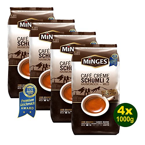 Minges Café Crème Schümli 2, ganze Bohne, Aroma-Softpack, 4x 1000g von MINGES