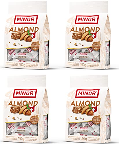 Minor Almond Minis | Veganer Schokoriegel aus der Schweiz | Schokoladen Riegel mit Mandel und Haselnuss Splittern | 100 % natürliche Schokolade ohne Palmöl | zertifizierter Kakao von Minor