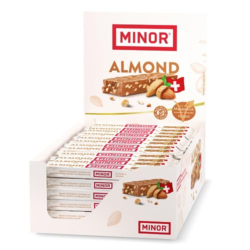 MINOR Almond Stängel Display | Veganer Schokoriegel aus der Schweiz | Schokoladen Riegel mit Mandel und Haselnuss Splittern | 100% natürliche Schokolade ohne Palmöl | zertifizierter Kakao von Minor