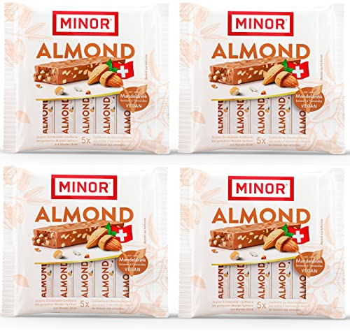 MINOR Almond Stängel | Veganer Schokoriegel aus der Schweiz | Schokoladen Riegel mit Mandel und Haselnuss Splittern | 100% natürliche Schokolade ohne Palmöl | zertifizierter Kakao von Minor