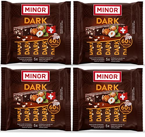 Minor Dark 60 % Cocoa Stängel | Veganer Schokoriegel aus der Schweiz | dunkler Schokoladen Riegel mit edel Kakao | 100 % natürliche Schokolade ohne Palmöl | zertifizierter Kakao von Minor