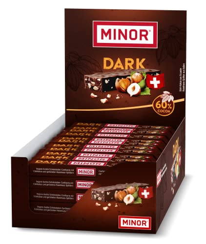 Minor Dark 60 % Cocoa Stängel Display | Veganer Schokoriegel aus der Schweiz | dunkler Schokoladen Riegel mit edel Kakao | 100 % natürliche Schokolade ohne Palmöl | zertifizierter Kakao von Minor