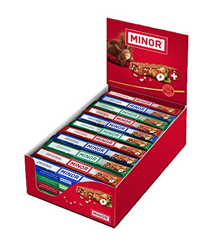 Schweizer Schokolade | MINOR Original Stengel | 44 Schokoladenriegel á 42g im Thekendisplay | 1,848kg Großpackung | Nougat/Gianduja | Maestrani Milchschokolade | Glutenfrei | Ohne Palmfett von Minor