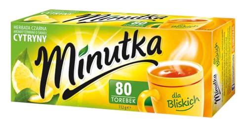 Minutka® Schwarzer Tee mit Zitrone 80 Teebeutel - 1 Box - 1 x 112g - Black Tea Lemon - Hochwertige Mischung Aus Schwarztee Teesorten - Schwarzteebeutel Express Cay - Vegan Glutenfrei von Minutka