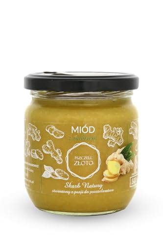 Honig mit Ingwer 500 g - 0.5 kg - Großes Glas - Bienenhonig - Europäischer Naturhonig - Hergestellt in der EU - Zum Süßen - Zuckerersatz - Für Backwaren von Miody Świata