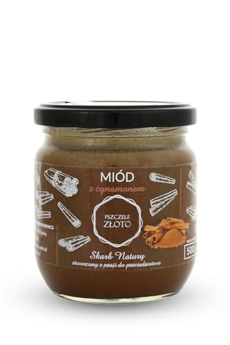 Honig mit Zimt 500 g - 0.5 kg - Großes Glas - Bienenhonig - Europäischer Naturhonig - Hergestellt in der EU - Zum Süßen - Zuckerersatz - Für Backwaren von Miody Świata