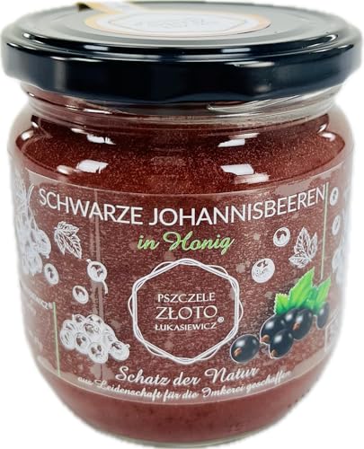 IMKERSHOP Honig mit Schwarze Johannisbeeren 500 g - 0,5kg - Großes Glas - Bienenhonig - Europäischer Naturhonig - In der EU hergestellt - Zum Süßen - Zuckerersatz - Für Backwaren von Miody Świata