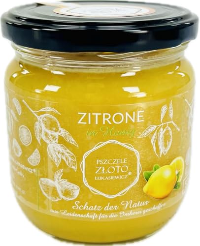 IMKERSHOP Honig mit Zitrone 500 g - 0,5kg - Großes Glas - Bienenhonig - Europäischer Naturhonig - In der EU hergestellt - Zum Süßen - Zuckerersatz - Für Backwaren von Miody Świata