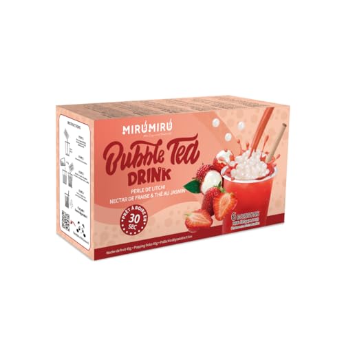 MiruMiru - Bubble Tea Kit - Verschiedene Geschmacksrichtungen - Home Kit für Getränke, inklusive Strohhalme - Bubble Tea zu Hause zubereiten (6, Litschi & Erdbeer) von MiruMiru