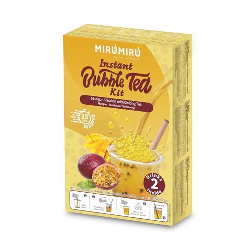 MiruMiru Bubble Tea Kits – Mango-Perle & Passionsfrucht-Nektar und Oolong-Tee, Getränke und Strohhalme inklusive (12 Getränke) von MiruMiru