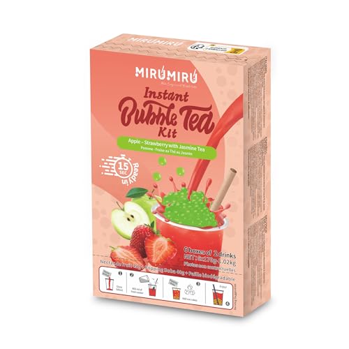 MiruMiru - Bubble Tea Kits – Grüne Apfelperle & Erdbeer-Nektar & Jasmintee, inklusive Getränke und Strohhalme (6 Getränke) von MiruMiru