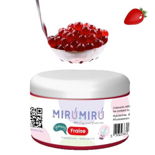 MiruMiru - Original Bubble Tea Poping Boba – 140 g – ohne künstliche Farbstoffe, weniger Zucker, 100% vegan und glutenfrei - Verschiedene Geschmacksrichtungen (Erdbeere) von MiruMiru