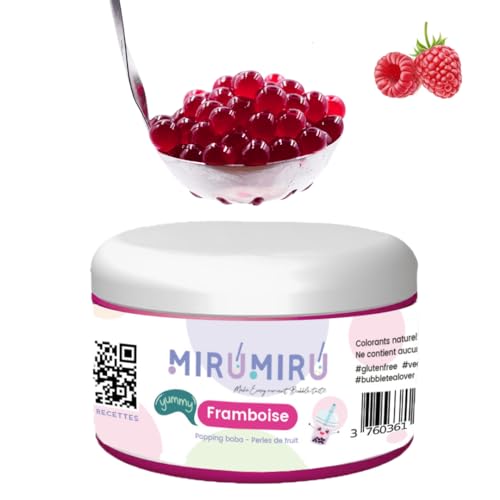 MiruMiru - Original Bubble Tea Poping Boba – 140 g – ohne künstliche Farbstoffe, weniger Zucker, 100% vegan und glutenfrei - Verschiedene Geschmacksrichtungen (Himbeere) von MiruMiru