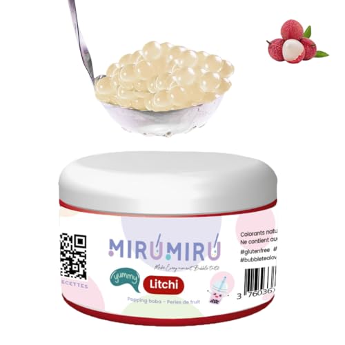 MiruMiru - BOBA ORIGINAL POPPING für Bubble Tea – viele Geschmacksrichtungen – 140 g – ohne künstliche Farbstoffe, weniger Zucker, 100 % vegan und ohne Gluten (Litchi) von MiruMiru