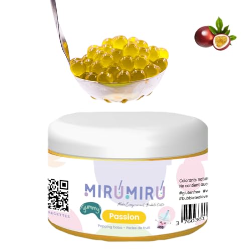 MiruMiru - Original BOBA POPPING für Bubble Tea – viele Geschmacksrichtungen – 140 g – ohne künstliche Farbstoffe, weniger Zucker, 100 % vegan und ohne Gluten (Passionsfrucht) von MiruMiru