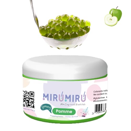 MiruMiru - Original Bubble Tea Poping Boba – 140 g – ohne künstliche Farbstoffe, weniger Zucker, 100% vegan und glutenfrei - Verschiedene Geschmacksrichtungen (Grün Apfel) von MiruMiru