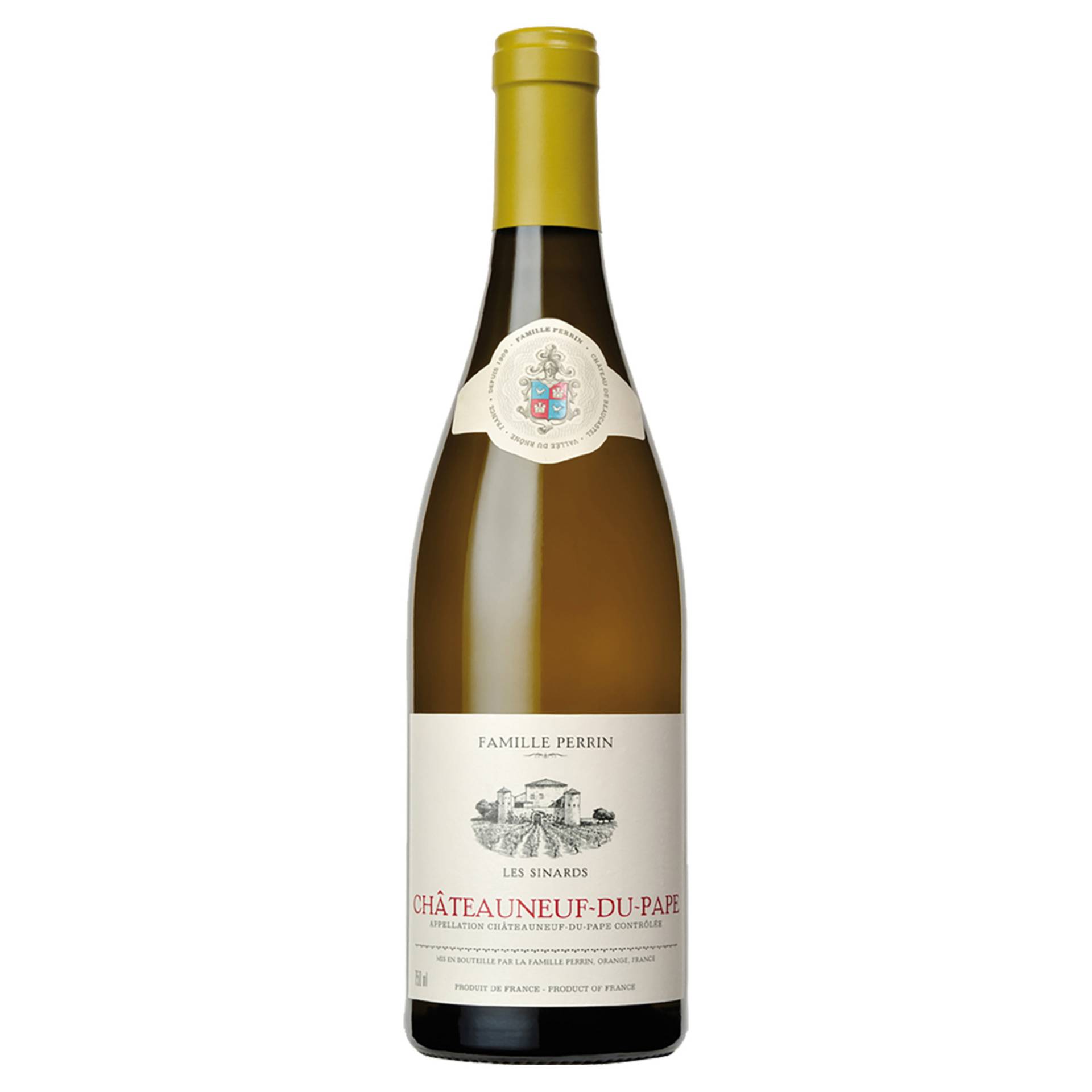 Les Sinards Blanc, Châteauneuf-du-Pape AOP, Rhône, 2023, Weißwein von Mis en bouteille par la Famille Perrin Orange - France (EMB84087T)