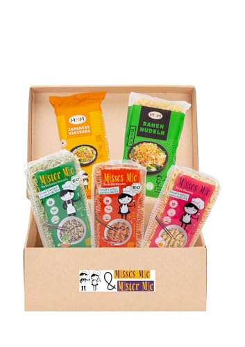 Nudel Box Mix mit 5 verschiedenen Sorten: Yakisoba-, Gemüse-, Chili-, Eiernudeln 250g und Ramen 500g hergestellt in DE von Misses Mie & Mister Mie