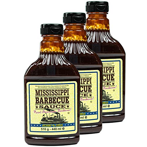 Mississippi - 3er Set Original Barbecue Sauce "Sweet'n Mild" 510 g (440ml) - American BBQ Sauce Sweet & Mild - Premium Barbeque Würzsauce ideal als Grillsauce (auch zum Dippen und Marinieren) von Mississippi